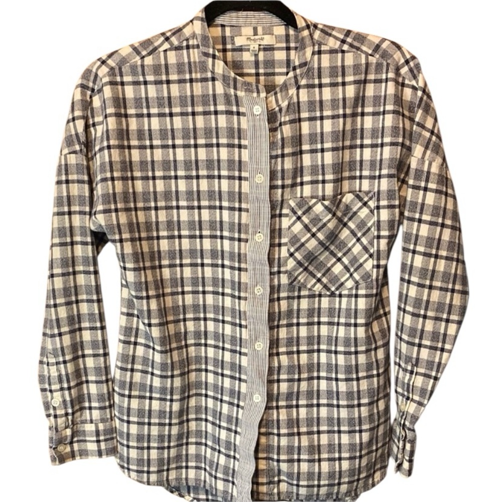 Madewell Navy Cream Plaid Checkered Button Down Shirt Size Small